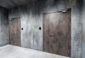 Шпонированные двери Regina в проекте Создание интерьеров, монтаж перегородок, дверей, мебели в фитнес клубе Anvil